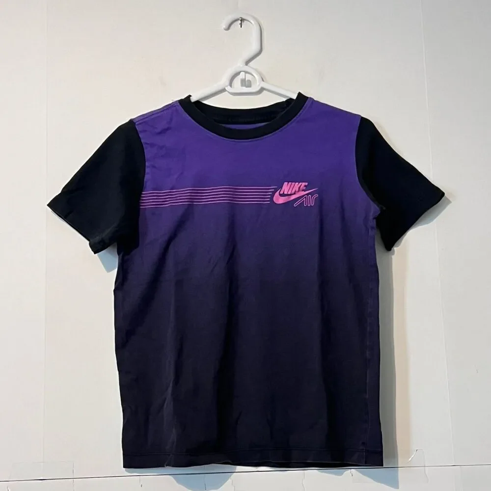 Vintage Nike Air Boys T-Shirt Size L Black Purple Hybrid Graphic Print Tee